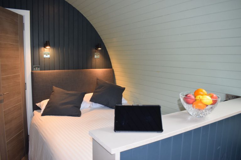 The double bed in our Pods at Inchree